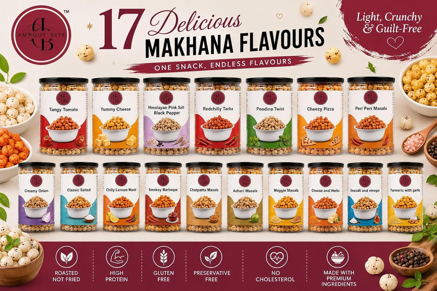 Amruut Bites Makhana Peri Peri Masala Flavour, Crispy and Spicy, Roasted, Gluten Free, Rich in Protein, 70g