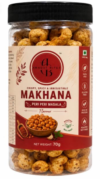 Amruut Bites Makhana Peri Peri Masala Flavour, Crispy and Spicy, Roasted, Gluten Free, Rich in Protein, 70g