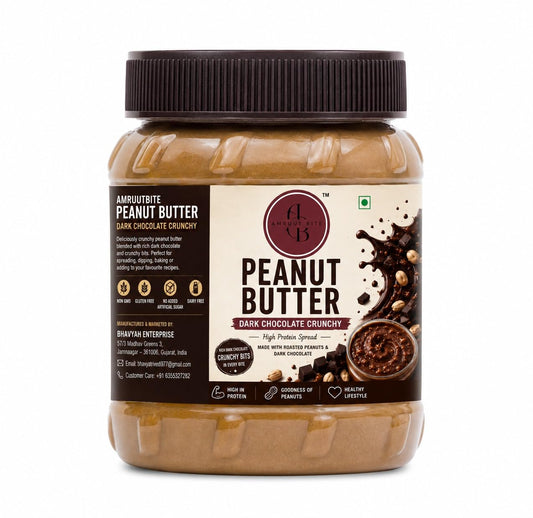 Amruutbites Peanut Butter Dark Chocolate Crunchy, High Protein Spread, Non GMO, Gluten Free, Dairy Free