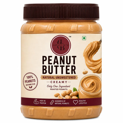 Unsweetened Natural Creamy Peanut Butter | Smooth & Creamy Roasted Peanut Spread | High Protein, No Added Sugar, No Preservatives | Healthy Spread for Bread, Smoothies & Snacks