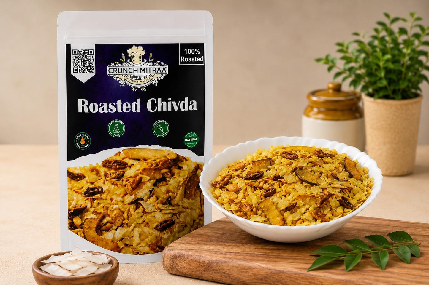 crunchmitraa Roasted Chivda Namkeen | 100g Pack of 1 | Crispy Indian Snack Mix | No Artificial Colours | Preservative & Palm Oil Free