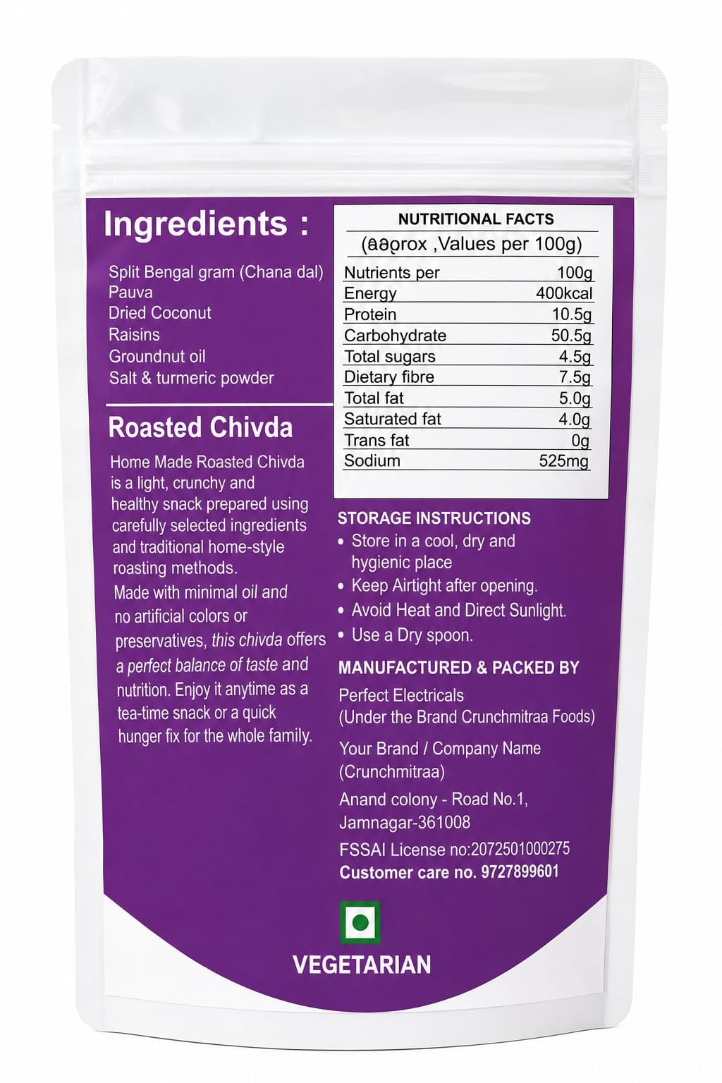 crunchmitraa Roasted Chivda Namkeen | 100g Pack of 1 | Crispy Indian Snack Mix | No Artificial Colours | Preservative & Palm Oil Free