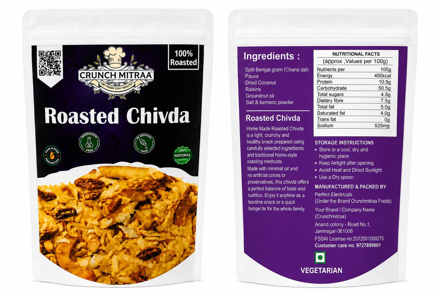 crunchmitraa Roasted Chivda Namkeen | 100g Pack of 1 | Crispy Indian Snack Mix | No Artificial Colours | Preservative & Palm Oil Free